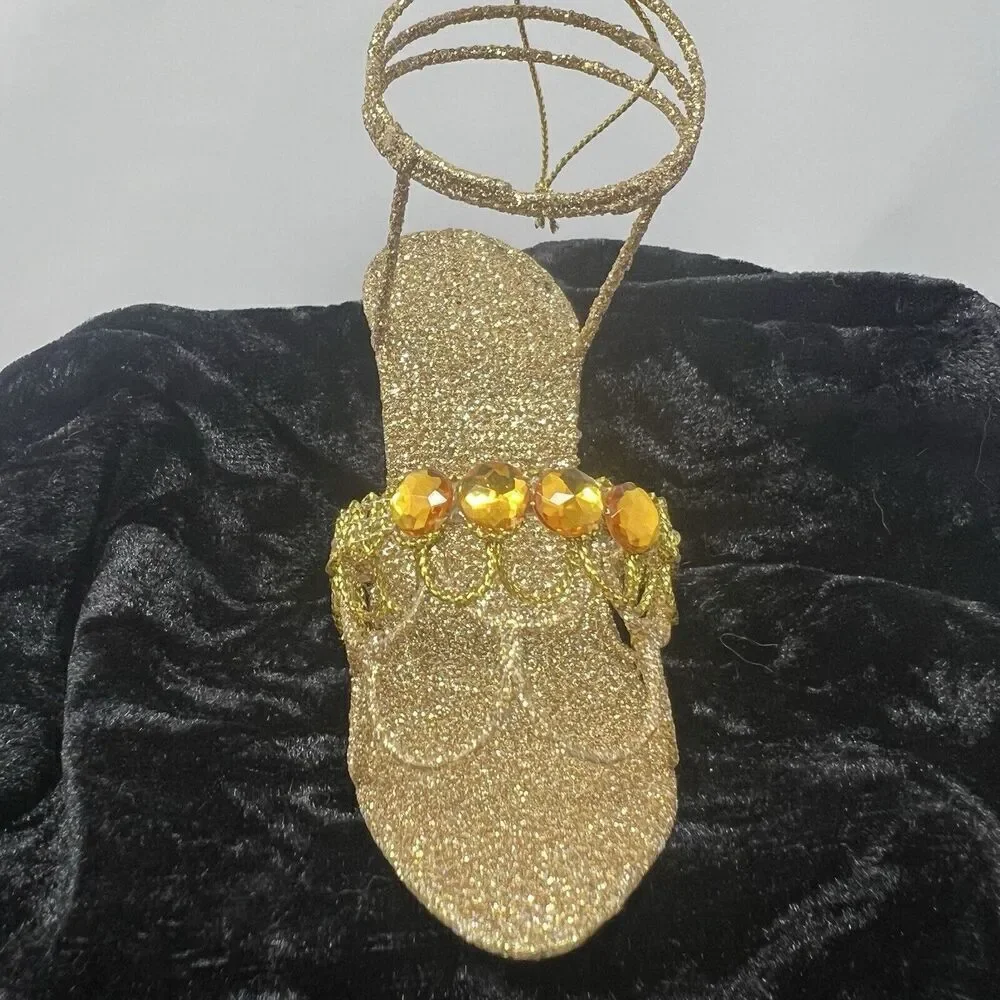 Pier 1 Stiletto Heel Gold Glitter Sandal Christmas Ornament Shoe Holiday